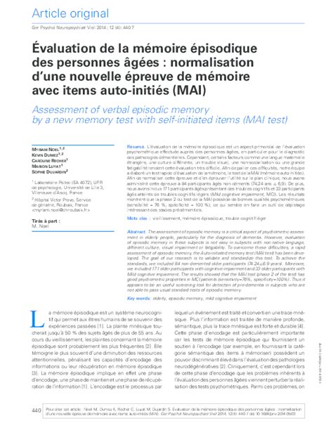 (PDF) Assessment of verbal episodic memory by a new memory test with ...