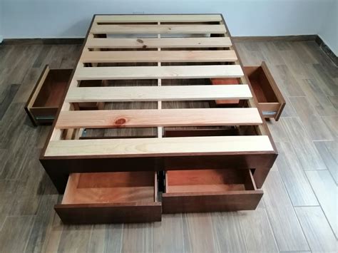 Cama de madera con cajones | Base cama con cajones, Cama de madera ...