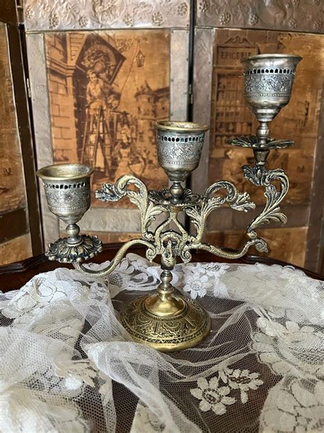 Antiquetriple Vintage Candelabra Engraved Plated Silver and - Etsy