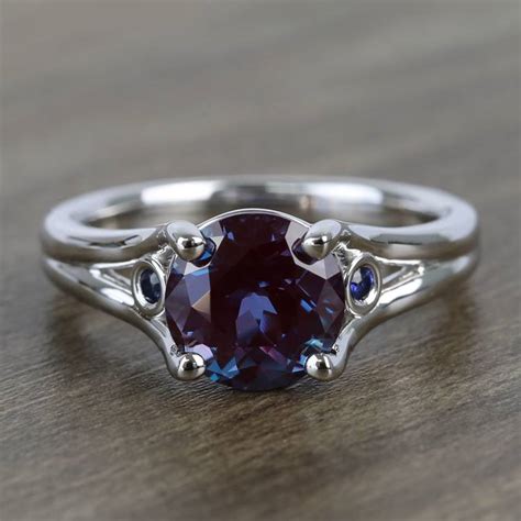 8.2 mm Chatham® Alexandrite & Sapphire Gemstone Engagement Ring