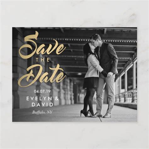 Faux Gold Modern Save the Date Postcards | Zazzle