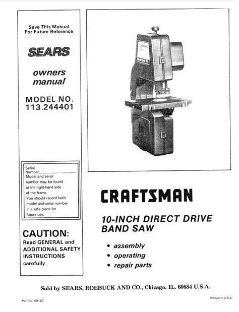 Craftsman 113244401 User Manual 10 INCH BAND SAW Manuals And Guides L0811258