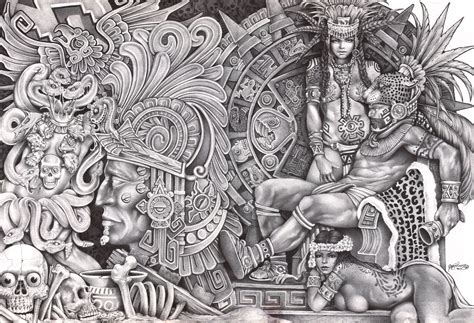 Aztec Dream by Mouse Lopez Mexican Indians Black White Canvas Art | Mayan art, White canvas art ...