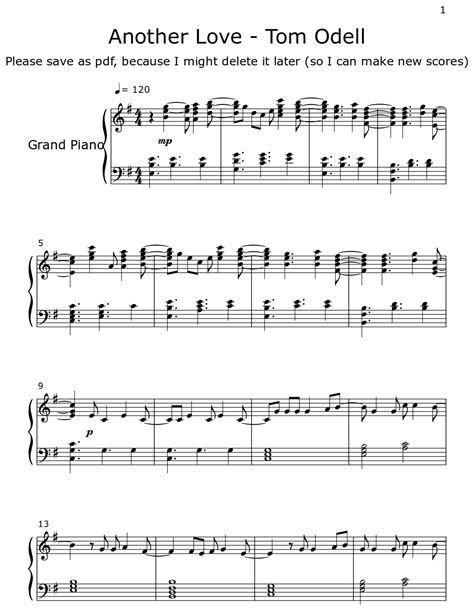 Another Love - Tom Odell - Sheet music for Piano