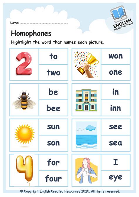 homophones online worksheet for kindergarten - match the homophones ate ...