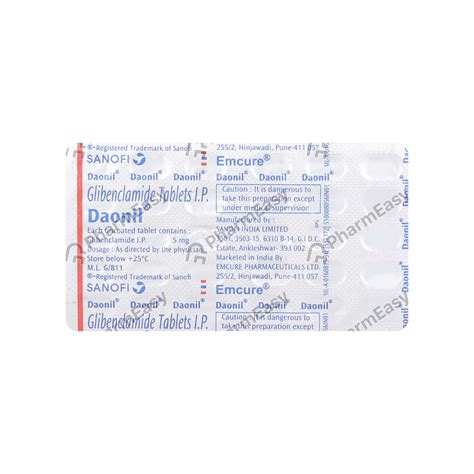 Daonil 5 MG Tablet (30) - Uses, Side Effects, Dosage, Composition ...