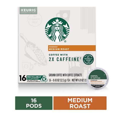 Starbucks Medium Roast K-Cup Coffee Pods with 2X Caffeine — for Keurig Brewers — 1 box (16 pods ...