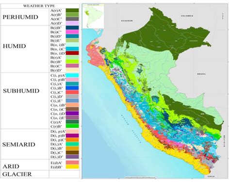 Map of Climates in Perú according to Thornthwaite classification ...