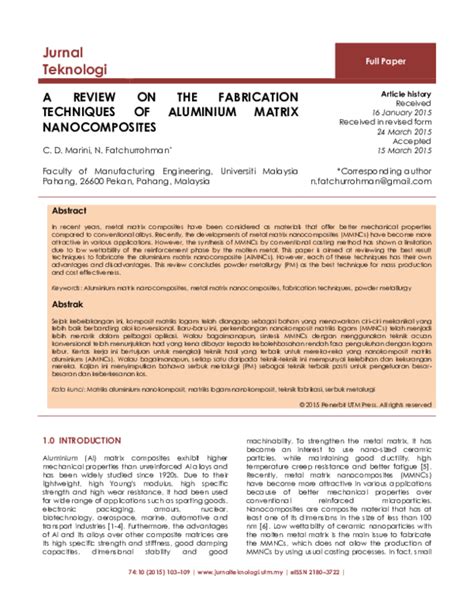 (PDF) A Review on the Fabrication Techniques of Aluminium Matrix Nanocomposites | Nanang ...