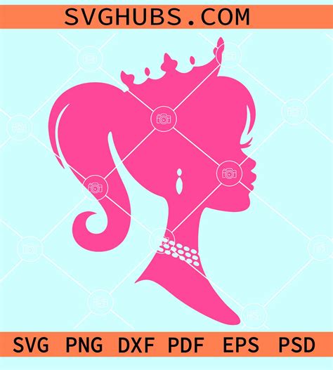 Barbie with crown SVG, Barbie silhouette svg, Barbie doll SVG, Barbie Head SVG