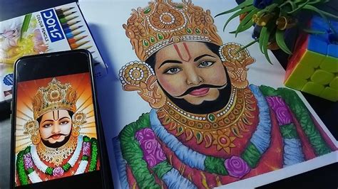 Drawing khatu shyam ji | with cheapest coloured pencil | Step by Step ...