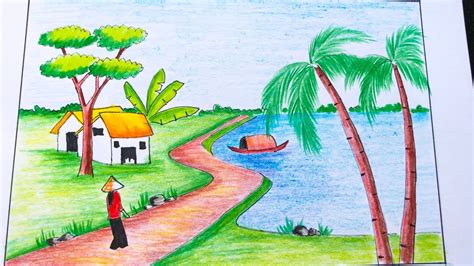 Cách vẽ tranh phong cảnh bằng bút chì màu | how to draw landscape by color painting mới nhất ...