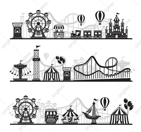 Amusement Park Silhouette Transparent Background, Amusement Park Landscape Silhouette, Holiday ...