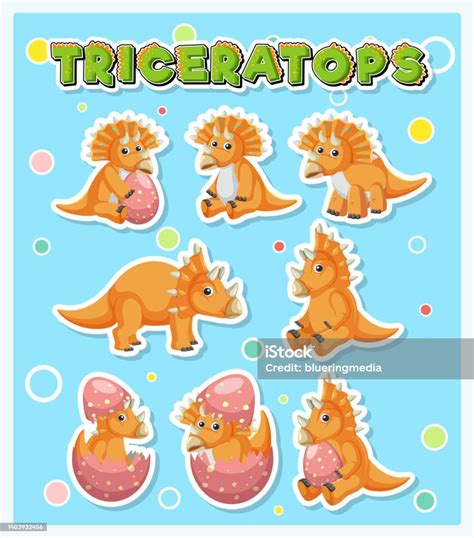 Set Of Cute Triceratops Dinosaur Cartoon Characters Stock Illustration - Download Image Now - iStock