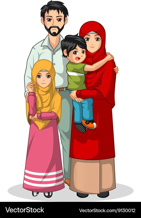 Muslim family cartoon characters Royalty Free Vector Image