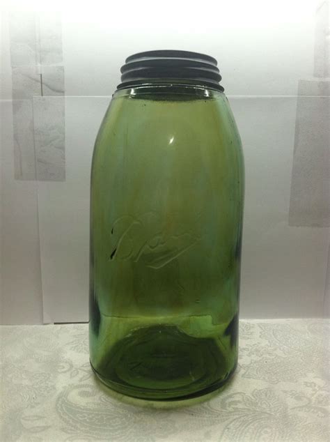 Gorgeous Half Gallon Ball Mason Fruit Canning Jar Olive Green w Amber Swirl | Canning jars ...