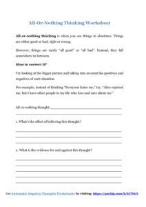 All-Or-Nothing Thinking Worksheet PDF