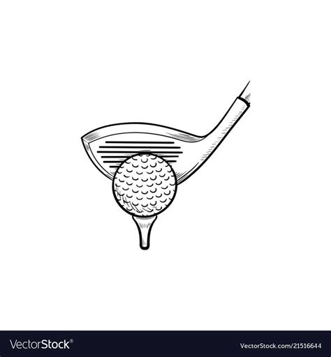 Golf club and ball on tee hand drawn outline doodle icon. Set of golf ...