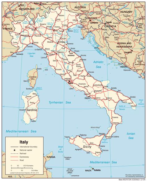 Large detailed political map of Italy with roads and major cities ...