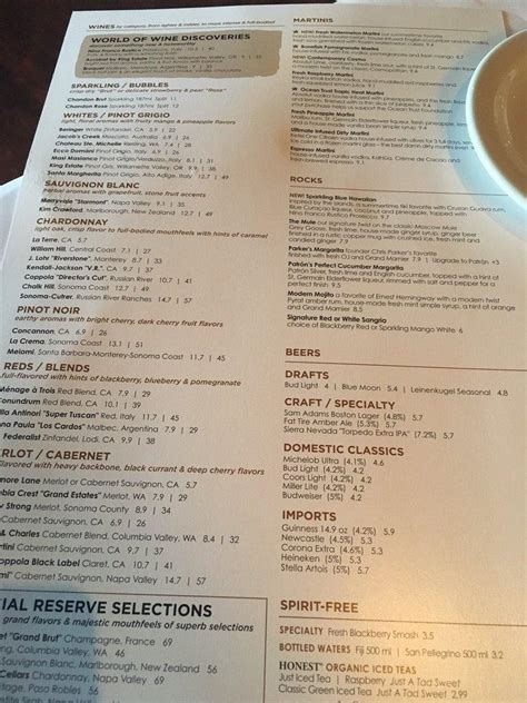 Menu at Bonefish Grill restaurant, Orland Park, South La Grange Road