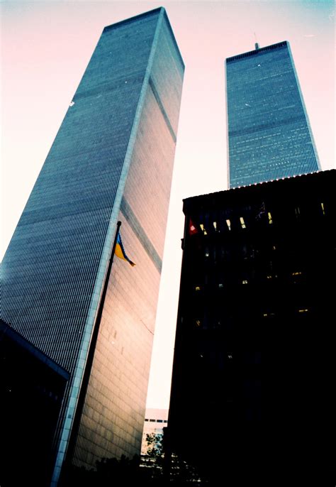 The flag of Ukraine waving in the wind near the Twin Towers (circa 2000 ...