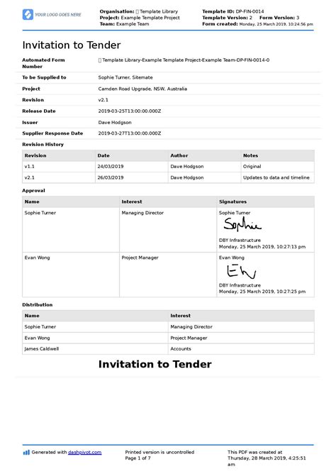 Invitation To Tender Template Construction • Business Template Ideas