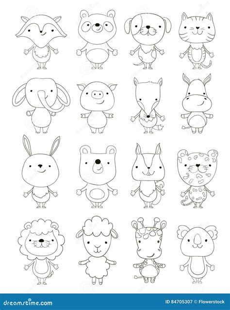 Set of Cute Cartoon Animals Outlines Stock Vector - Illustration of cartoon, baby: 84705307