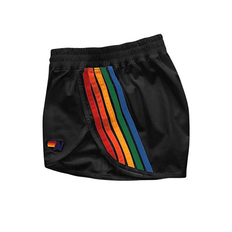 WOMEN'S 5 STRIPE FLEX BOARD SHORTS - BLACK // RAINBOW - Aviator Nation