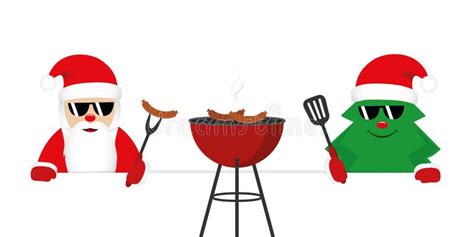 Welcome To Christmas BBQ Santa Claus Grills Sausages Funny Cartoon ...