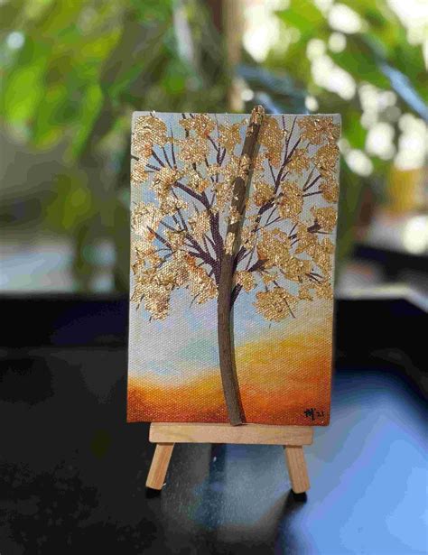 Mini Canvas Painting - Gold Leaf Tree | imagicArt