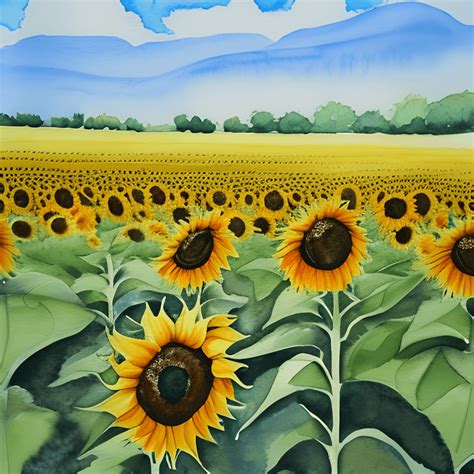 Sunflower Field Watercolor Graphic · Creative Fabrica