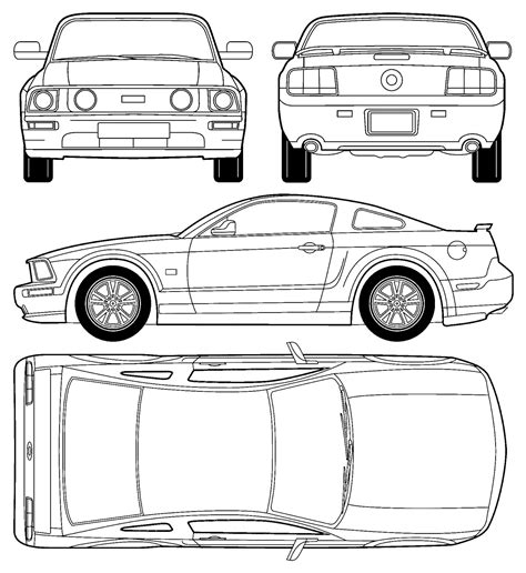 Ford Mustang GT 2006 Blueprint - Download free blueprint for 3D modeling