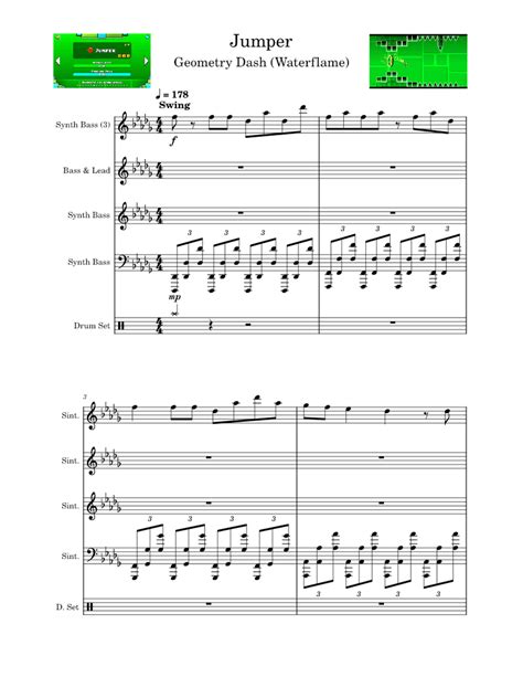 Jumper - Geometry Dash (Waterflame) Sheet music for Piano, Drum group (Mixed Quintet ...