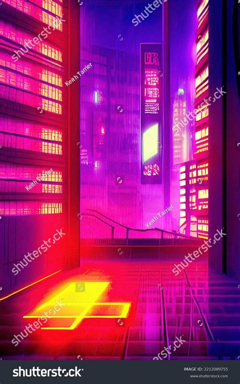 Cyberpunk City Rain Birght Neon Lights Stock Illustration 2212089755 ...