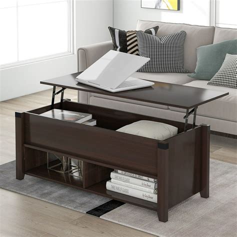 Lift Top Coffee Table with Storage Wood Coffee Table with Open Shelf ...