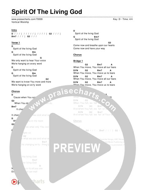 Spirit Of The Living God Chords PDF (Vertical Worship) - PraiseCharts