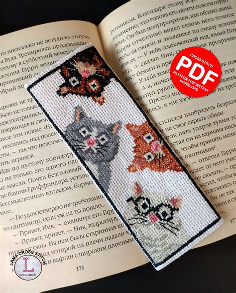 Cat bookmark cross stitch pattern PDF cute pets embroidery | Etsy