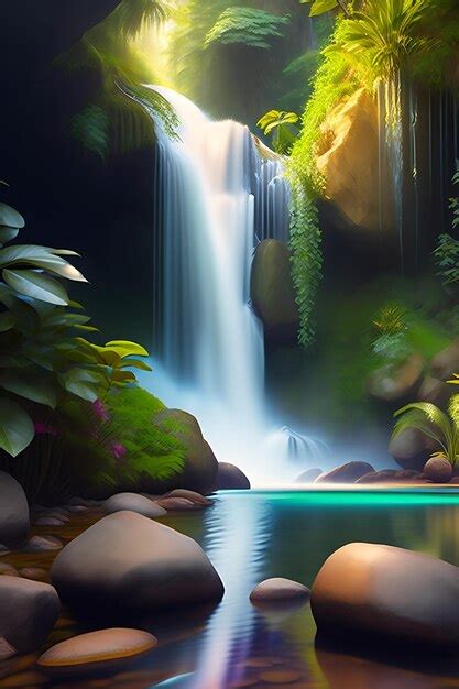 Premium AI Image | Waterfall in a tropical jungle