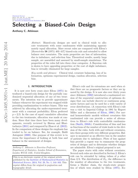 (PDF) Selecting a Biased-Coin Design