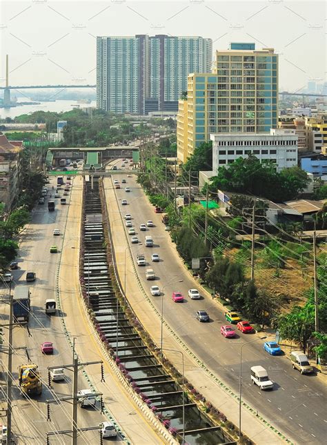 Aerial view of Bangkok road | Transportation Stock Photos ~ Creative Market