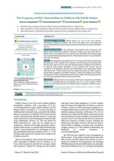 (PDF) The Frequency of EEG Abnormalities in Children with Febrile Seizure