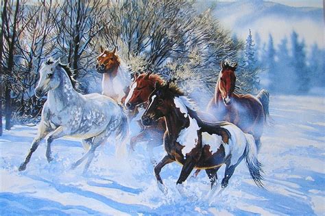 Leanin' Tree Janene Grende Galloping Horses Snow Christmas Holiday ...