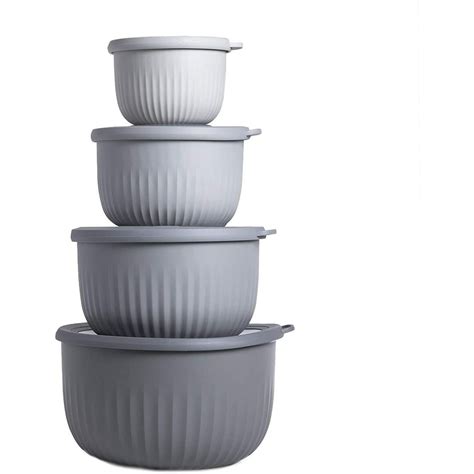 Cook with Color Mixing Bowls with Lids- 4 Large Nesting Plastic Bowls with Lids (Grey Ombre ...