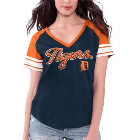 Detroit Tigers Women's Navy Blue Clubhouse V-Neck T-Shirt