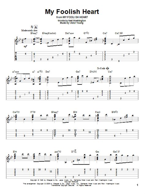 My Foolish Heart by Ned Washington Sheet Music for Solo Guitar at Sheet Music Direct