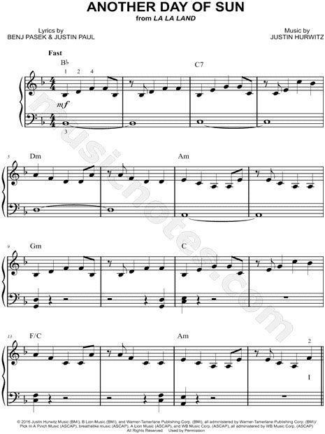 "Another Day of Sun" from 'La La Land' Sheet Music (Easy Piano) in F Major - Download & Print ...