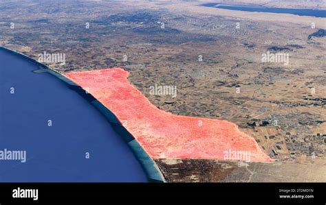 A 3D satellite image map of the earth showing the Gaza Strip in ...