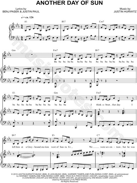 "Another Day of Sun" from 'La La Land' Sheet Music in Eb Major (transposable) - Download & Print ...