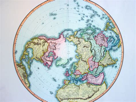 1812 Pinkerton Large Antique Stereographic Projection Map of Northern ...