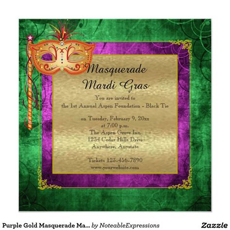 Purple Gold Masquerade Mardi Gras Ball Invitation | Zazzle.com | Mardi gras ball, Mardi gras ...